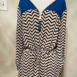 Long sleeve, zipper front gold detail dress